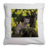 Burmese Cats Amoungst Daffodils Soft White Velvet Feel Scatter Cushion