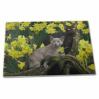 Large Glass Cutting Chopping Board Burmese Cats Amoungst Daffodils