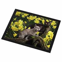 Burmese Cats Amoungst Daffodils Black Rim High Quality Glass Placemat