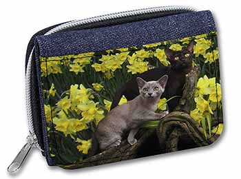 Burmese Cats Amoungst Daffodils Unisex Denim Purse Wallet