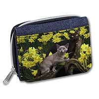 Burmese Cats Amoungst Daffodils Unisex Denim Purse Wallet