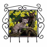 Burmese Cats Amoungst Daffodils Wrought Iron Key Holder Hooks