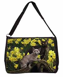 Burmese Cats Amoungst Daffodils Large Black Laptop Shoulder Bag School/College