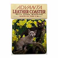 Burmese Cats Amoungst Daffodils Single Leather Photo Coaster