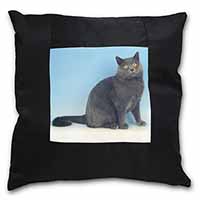 Blue Chartreax Cat Black Satin Feel Scatter Cushion