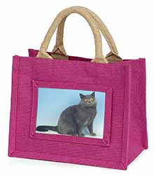 Blue Chartreax Cat Little Girls Small Pink Jute Shopping Bag