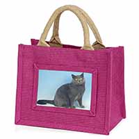 Blue Chartreax Cat Little Girls Small Pink Jute Shopping Bag