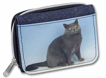 Blue Chartreax Cat Unisex Denim Purse Wallet