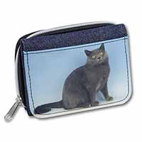 Blue Chartreax Cat Unisex Denim Purse Wallet
