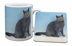 Blue Chartreax Cat Mug and Coaster Set