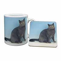 Blue Chartreax Cat Mug and Coaster Set