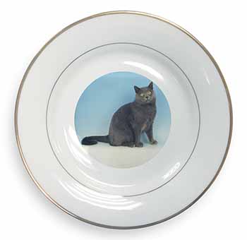 Blue Chartreax Cat Gold Rim Plate Printed Full Colour in Gift Box