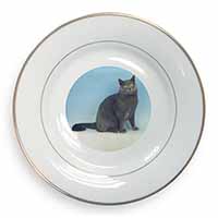 Blue Chartreax Cat Gold Rim Plate Printed Full Colour in Gift Box