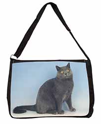 Blue Chartreax Cat Large Black Laptop Shoulder Bag School/College