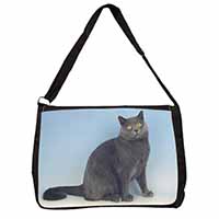 Blue Chartreax Cat Large Black Laptop Shoulder Bag School/College