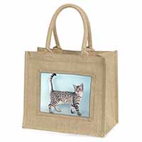 Egyptian Mau Cat Natural/Beige Jute Large Shopping Bag