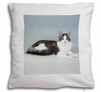 Silver, White Maine Coon Cat Soft White Velvet Feel Scatter Cushion