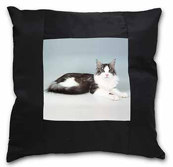 Silver, White Maine Coon Cat Black Satin Feel Scatter Cushion