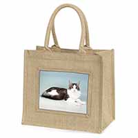 Silver, White Maine Coon Cat Natural/Beige Jute Large Shopping Bag