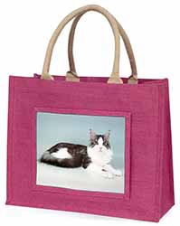 Silver, White Maine Coon Cat Large Pink Jute Shopping Bag