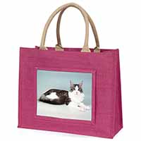 Silver, White Maine Coon Cat Large Pink Jute Shopping Bag