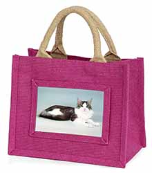 Silver, White Maine Coon Cat Little Girls Small Pink Jute Shopping Bag