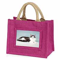 Silver, White Maine Coon Cat Little Girls Small Pink Jute Shopping Bag