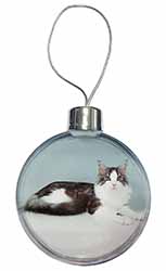 Silver, White Maine Coon Cat Christmas Bauble