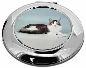 Silver, White Maine Coon Cat Make-Up Round Compact Mirror