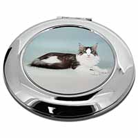 Silver, White Maine Coon Cat Make-Up Round Compact Mirror