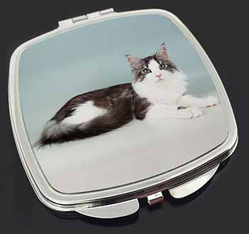 Silver, White Maine Coon Cat Make-Up Compact Mirror