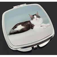 Silver, White Maine Coon Cat Make-Up Compact Mirror