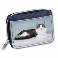 Silver, White Maine Coon Cat Unisex Denim Purse Wallet