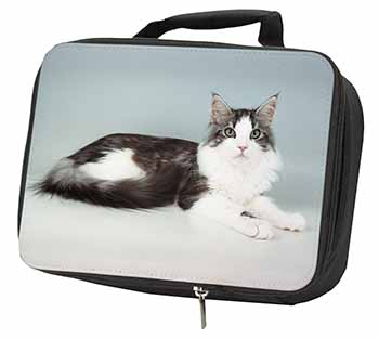 Silver, White Maine Coon Cat Black Insulated School Lunch Box/Picnic Bag