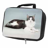 Silver, White Maine Coon Cat Black Insulated School Lunch Box/Picnic Bag