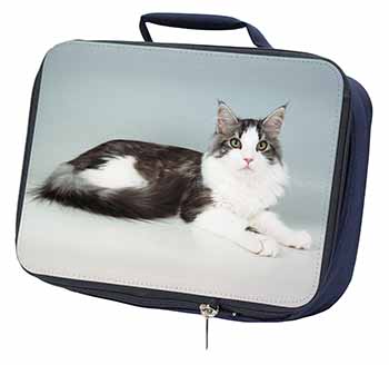 Silver, White Maine Coon Cat Navy Insulated School Lunch Box/Picnic Bag