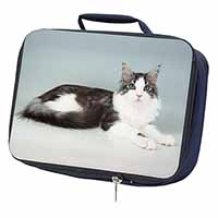 Silver, White Maine Coon Cat Navy Insulated School Lunch Box/Picnic Bag