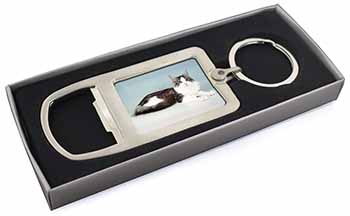 Silver, White Maine Coon Cat Chrome Metal Bottle Opener Keyring in Box