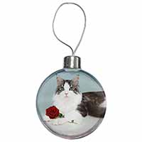 Gorgeous Cat with Red Rose Christmas Bauble