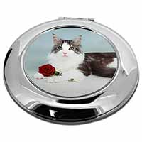 Gorgeous Cat with Red Rose Make-Up Round Compact Mirror