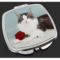 Gorgeous Cat with Red Rose Make-Up Compact Mirror