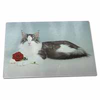 Large Glass Cutting Chopping Board Gorgeous Cat with Red Rose
