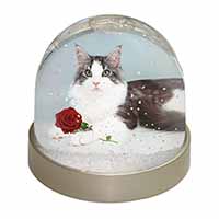 Gorgeous Cat with Red Rose Snow Globe Photo Waterball