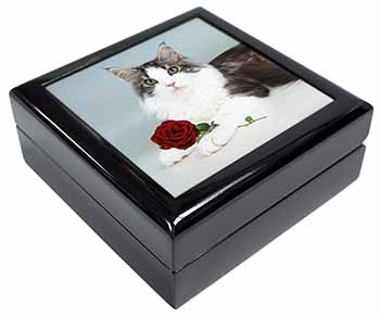 Gorgeous Cat with Red Rose Keepsake/Jewellery Box