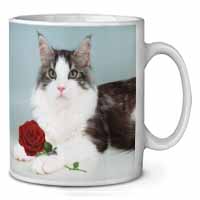 Gorgeous Cat with Red Rose Ceramic 10oz Coffee Mug/Tea Cup
