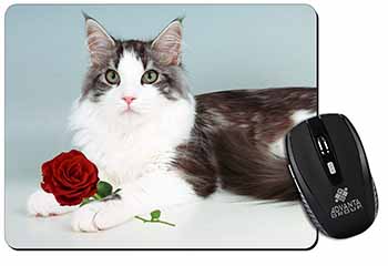Gorgeous Cat with Red Rose Computer Mouse Mat