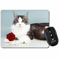 Gorgeous Cat with Red Rose Computer Mouse Mat