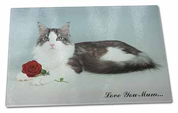 Large Glass Cutting Chopping Board Cat+Red Rose 