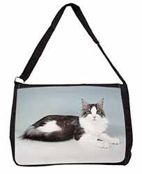 Silver, White Maine Coon Cat Large Black Laptop Shoulder Bag School/College