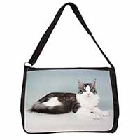 Silver, White Maine Coon Cat Large Black Laptop Shoulder Bag School/College